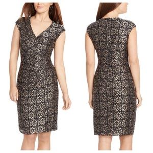 NWT American Living Metallic Black & Champagne Floral Lace V-Neck Sheath Dress